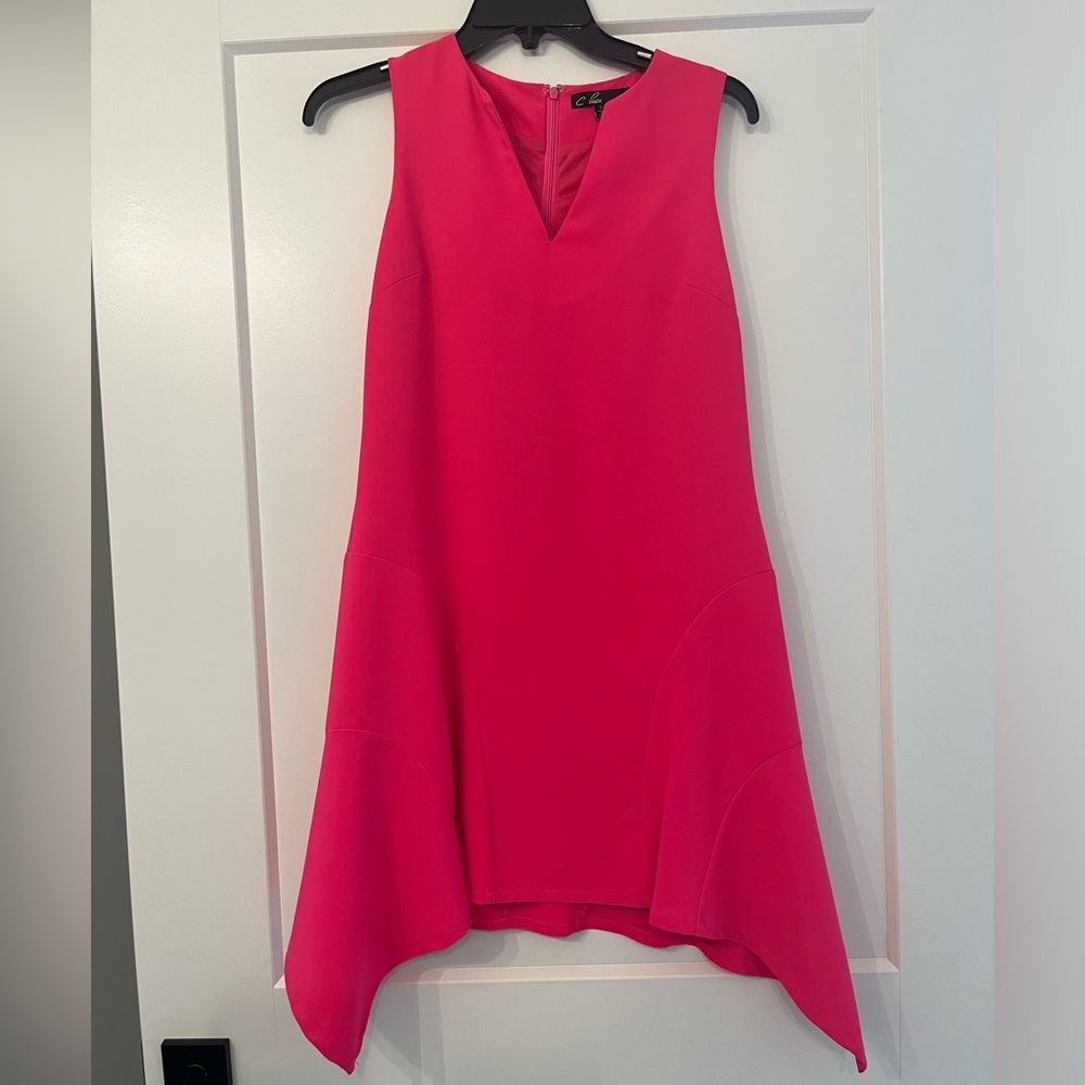 C. Luce Hot Pink Sleeveless V-Neck Handkerchief Hem Dress